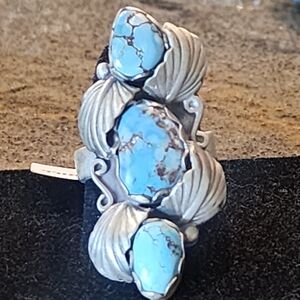 Golden Hill Turquoise Sterling Silver Statement Ring Adjustable 7 To 9 Handmade